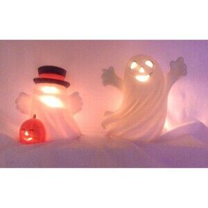 Set of 2 Ceramic Bisque Halloween Ghosts Tealight Holders
